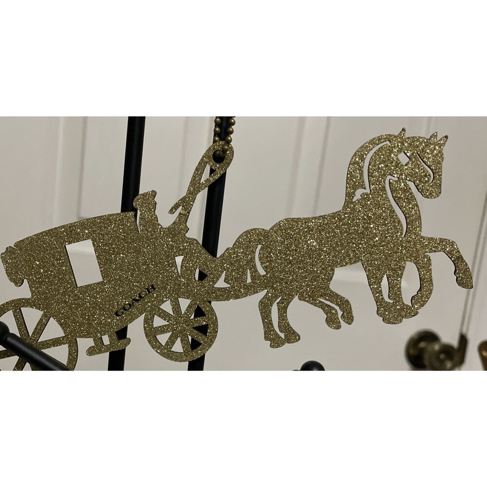 Rare Limited Edition Coach Gold Glitter Horse Carriage Ornament Gift Tag 7.25”